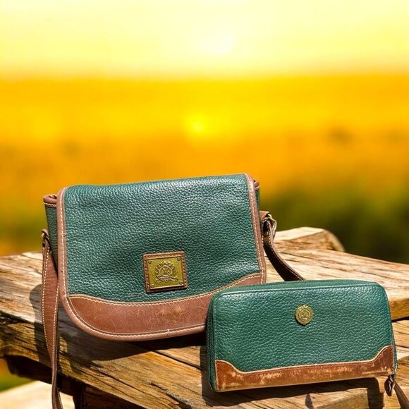 Vintage Green Leather Crossbody Bag and Wallet Set‎ - Picture 1 of 9